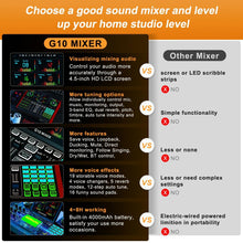 Tenlamp G10 Gaming Audio Mixer,Sound Board for Pc Professional Streaming Sound Card with 48VPhantom Power,XLR and 3.5mm audio interface for Podcast YouTube TikTok Live Streaming Studio Recording