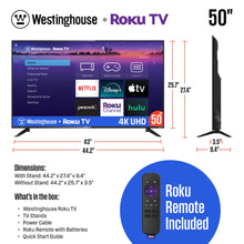 Westinghouse Roku TV - 50 Inch Smart Television, 4K UHD LED with Wi-Fi Connectivity and Mobile App, Flat Screen Compatible with Apple Home Kit, Alexa and Google Assistant