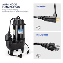 Acquaer 3/4HP Submersible Sewage/Effluent Pump, Cast Iron, 115V 6400 GPH Automatic Tethered Float Switch, Sump Pump for Sump Basin, Basement, Residential Sewage, 2'' NPT Discharge