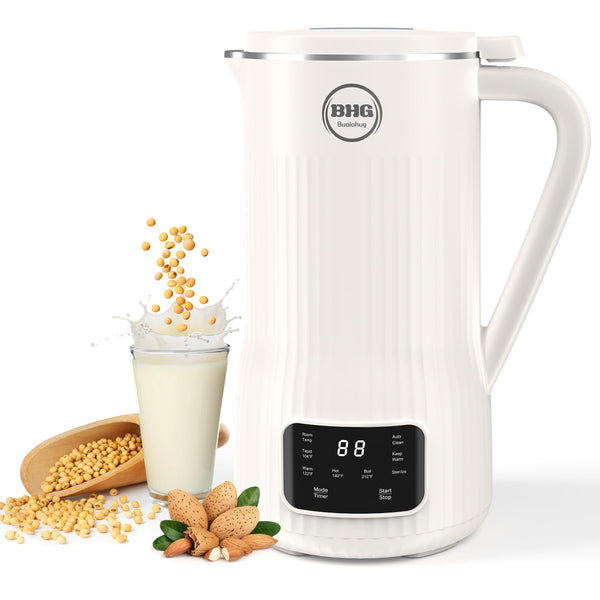 BUAIAHUG 20oz Nut Milk Maker Machine - Multi-Functional Automatic Almond with 10 Blades, Plant-Based, Oat, Soy, and Dairy Free Beverages 12 Hours Timer/Auto-clean/Room Temp/Keep Warm/Boil, White