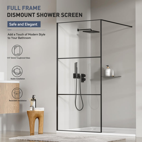 Findepot Shower Screen 36" W × 75" H, Shower Glass Panel, 1/5"(5mm) SGCC Clear Tempered Glass Shower Panel, With Explosion-Proof Film, Matte Black