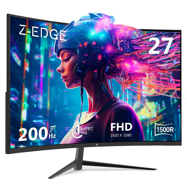 Z-Edge UG27 27-inch Curved Gaming Monitor 16:9 1920x1080 200Hz 1ms Frameless LED Gaming Monitor, AMD Freesync Premium Display Port HDMI