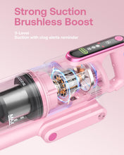 Cordless Vacuum Cleaner, 45Kpa 50 Mins Runtime Self-Standing Stick Vacuum Cleaners for Home, Powerful Suction, Lightweight, LED Touch Screen 8 in 1 Vacuum for Pet Hair, Carpet, Hardwood Floor, Pink