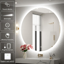 FTOTI 32 Inch Round LED Mirror for Vanity,Lighted Bathroom Mirror,Wall Mounted Round Mirror with Lights,Frameless,6000K, Anti-Fog&Dimmable, Touch Switch and IP54 Waterproof