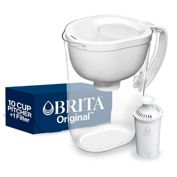 Brita Large Water Filter Pitcher for Tap and Drinking Water, Includes 1 Standard Filter, BPA-Free, Lasts Two Months, 10-Cup Capacity, Bright White