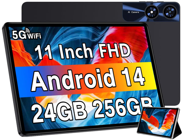 Android 14 Tablet 11 Inch Tablets, 24GB RAM 256GB ROM(1TB Expand), Octa-Core Tablets with 8000 mAh Battery, 5G WiFi, Bluetooth 5.0, Android Tablet 5MP+13MP Dual Camera, IPS Touch Screen, GPS Tab-Black