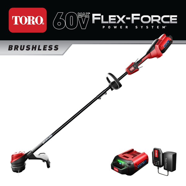 Toro Flex-Force Power System 60V Max Lithium-Ion Brushless Cordless 13/15 Inch Electric String Trimmer with 2.0Ah Battery and Charger