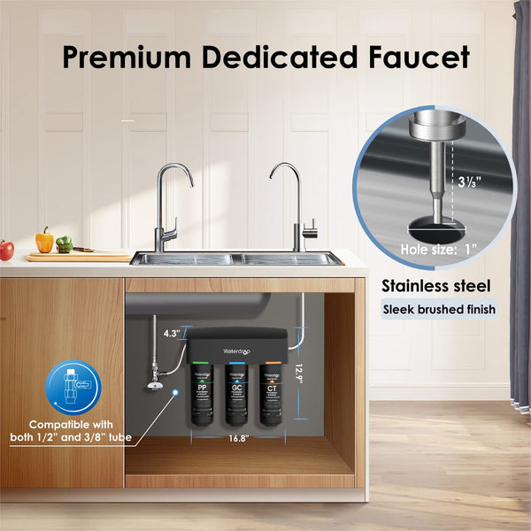 Waterdrop TSB 8 Layer High Capacity Under Sink Water Filter, Reduces PFAS, PFOA/PFOS, Fluoride, Chlorine, Bad Taste & Odor, with Dedicated Faucet, NSF/ANSI 42 Certified Element, USA Tech