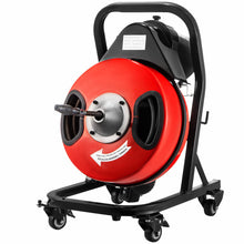 VEVOR 50FT x 1/2Inch Sewer Snake Cleaning Machine on 4 Wheels Electri Drain Auger with 4 Cutters & Foot Switch for 1''-4'' Pipes, Red, Black