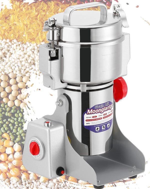 Moongiantgo 700g Grain Mill Grinder Commercial Spice Grinder 2500W Stainless Steel Electric Pulverizer Dry Grinding Machine for Wheat Corn Rice Pepper Herbs Coffee Beans (700g Swing, 110V)