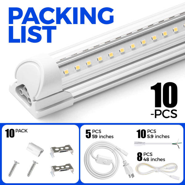 Barrina LED Shop Light, 4FT 40W 5500LM 5000K Daylight White, V Shape, Clear Cover, Linkable with Plug, T8 LED Tube Lights, ETL Listed, 10 Packs