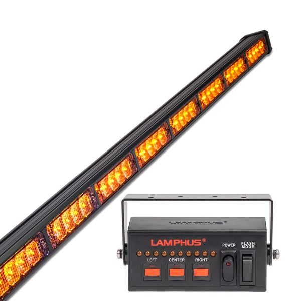 LAMPHUS SolarBlast 38" 32W Amber LED Traffic Advisor Light Bar with TA Controller Box - 12V Waterproof Directional Flashing Emergency Warning Lightbar Lights for Work Truck Vehicles Car