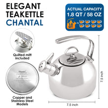 Chantal Classic Teakettle, 1.8 QT, High Grade Stainless Steel, 2-Tone Harmonica Whistle, Rapid Boil and Even Heating (Silver)