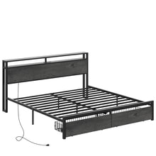 LIKIMIO King Bed Frame with Storage Headboard, Platform Bed with Drawers and Charging Station, No Box Spring Needed, Easy Assembly, Charcoal Grey