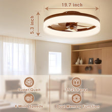 VOLISUN Farmhouse Ceiling Fans with Lights and Remote, 19.7in Low Profile Ceiling Fan Flush Mount, 3000K-6500K Dimmable Bladeless LED Fan Light, Fandelier Ceiling Fans with Lights for Bedroom(Walnut)