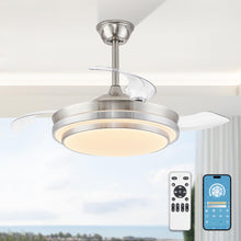 LEDIARY Retractable Ceiling Fans with Lights and Remote, 42 Inch Fandelier Ceiling Fans with LED Lighting, Smart Modern Ceiling Fan, Stepless Color Changeable, Dimmable, Timer Setting, Brush Nickel