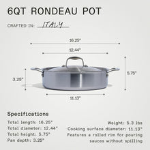 Made In Cookware - 6 Quart Stainless Steel Rondeau Pot w/Lid - 5 Ply Stainless Clad - Professional Cookware - Crafted in Italy - Induction Compatible