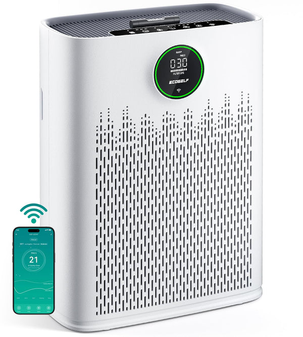 ECOSELF Smart Air Purifier for Home Large Rooms, with WiFi Control, Smart Mode, AQI Display, 22dB Sleep Mode & Aromatherapy, Covers Up to 1295 Ft² with 2X-Power Filtration, HAP603WF, Bright White