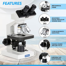 AmScope OMAX 40X-2000X Lab LED Binocular Compound Microscope with Double Layer Mechanical Stage and Coaxial Coarse/Fine Focusing Knob