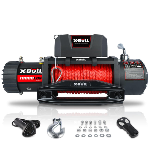 X-BULL Winch 10000 lb. Load Capacity Electric Winch Kit 12V Synthetic Rope,Waterproof Electric Winch with Hawse Fairlead, with Wireless Handheld Remote and Corded Control Recovery