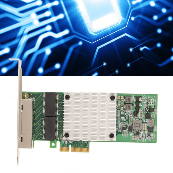 PCIEx4 Card, 4 Port Gigabit Ethernet Adapter for I350 Chip, Large Heat Sink, RJ45 Interface for Desktop Computers with Gold Pins