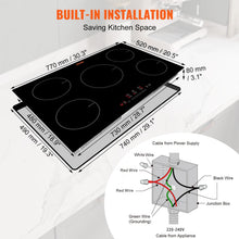 VEVOR Built-in Induction Electric Stove Top 30 Inch,5 Burners Electric Cooktop,9 Power Levels & Sensor Touch Control,Easy to Clean Ceramic Glass Surface,Child Safety Lock,240V