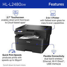 Brother HL-L2480DW Wireless Compact Monochrome Multi-Function Laser Printer with Copy and Scan, Duplex, Mobile, Black & White | Includes Refresh Subscription Trial(1), Amazon Dash Replenishment Ready