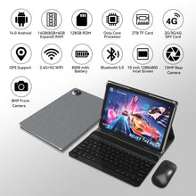 Tablet 10 inch 2025 Latest Android 14 Tablet with 128GB Rom+14GB Ram+2TB Expand, 4G Cellular Tablets with Dual Sim Slot, 2 in 1 Tablet with Case/Keyboard/Mouse, 5G Wifi, Octa-Core GPS 8000mAh (Grey)