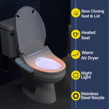 Aquonderful Elongated Smart Bidet Toilet Seat, Electric Smart Heated Seat with Slow Closes, Warm Water, Dryer, Vortex Wash, Rear and Front Wash, Night Light, White, 208 (Elongated)