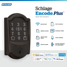 Schlage BE499WB CAM 716 Encode Plus WiFi Deadbolt Smart Lock, Keyless Entry Touchscreen Door Lock with Camelot Trim, Aged Bronze