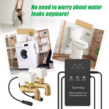 Zuomeng Washing Machine Water Leak Detector Kit with Dual Power Supply, Precise Sensor, Automatic Shut-Off Hot & Cold Valves 3/4