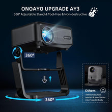 [360°Adjustable Stand] Mini Projector with WiFi and Bluetooth: Electric Focus & Auto Keystone 1080P 500 ANSI Bluetooth Projector, ONOAYO AY3 Portable Movie Phone Projector for Home Upgrade Black