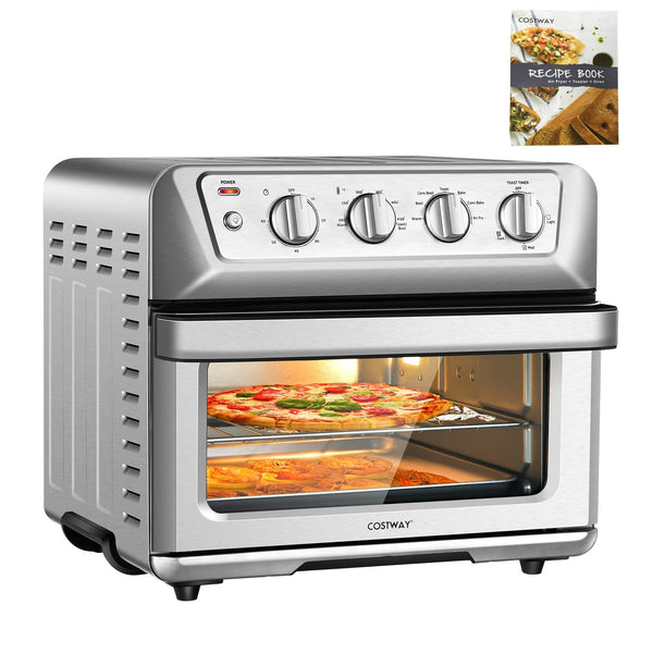 COSTWAY Air Fryer Toaster Oven, 7-in-1 Convection Countertop Oven w/Auto-Shut-Off, Timer, Accessories, Cookbook, 1800W, 21.5 QT Air Fryer Toaster Oven Combo, Bake, Broil, Toast, Stainless Steel