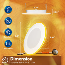 FREELICHT 24 Pack 5/6 Inch LED Can Lights with Night Light, 2700K/3000K/4000K/5000K/6000K Selectable Flat Retrofit Recessed Lighting, 10W=110W, 1000LM, Dimmable - ETL & FCC