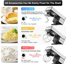 BAIGELONG 7-IN-1 Stand Mixer, 8.5Qt Food Mixer, 6+P Speeds Electric Mixer Kitchen Mixer with Dough Hook, Whisk, Beater, Meat Grinder, Blender, Splash Guard 9 Accessories for Most Home Cooks, Silver