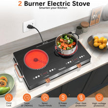 2 Burner Electric Cooktop 24 Inch Electric Stove, Nefaracy 2000W Portable Electric Stove with Handle, 9 Power Settings, Senor Touch & Knob Control, Safety Lock, Timer, 110-120V Plug in