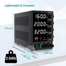 DC Bench Power Supply with Encoder Knob, Adjustable Regulated 5V 3.6A USB & Type-C Quick-Charge, Variable 0-160V 0-2A with Overcurrent Protection