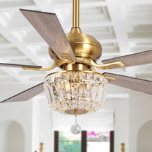 Gold Ceiling Fans with Lights and Remote, 52 Inch Ceiling Fan for Bedroom Living Room, Crystal Chandelier Outdoor Ceiling Fans with LED Light, Reversible 5 Blades, Ventilador de Techo con Luz