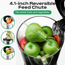 Bear Masticating Juicer Machine | Slow Cold Press Juicer with 4.1in Large Feeding Chute for Whole Fruits, Vegetables | Reversible Auger Easy to Clean