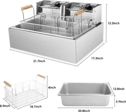 TANGME Commercial Deep Fryer, 3400w Electric Countertop Fryer with 3 Baskets, 22L/23.25Qt 1mm Thickened Stainless Steel Single Oil Fryer with Temperature Limiter for Restaurant, UL Certified