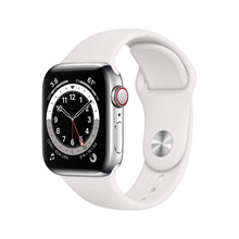 Apple Watch Series 6 (GPS + Cellular, 40mm) - Silver Stainless Steel Case with White Sport Band (Renewed)