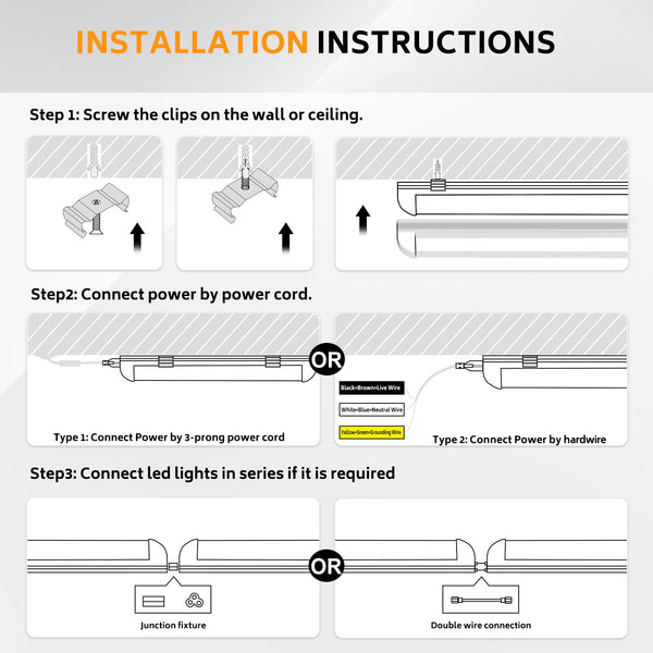 ONLYLUX 8ft LED Shop Light, 8' 100W 15000lm 6000K (12 Pack), 8 Foot Linkable led Shop Lights with Plug Fixture for Garage Workshop, T8 LED Tube Lights, High Output,