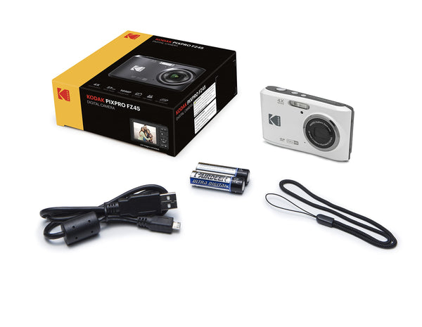 Kodak PIXPRO FZ45 Digital Camera + Black Point & Shoot Camera Case + Transcend 64GB SD Memory Card + Tri-fold Memory Card Wallet + Hi-Speed SD USB Card Reader + More! (White)