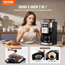 VEVOR Coffee Maker with Grinder, 12 Cup Coffee Machine, Grind and Brew Coffee Maker with 3 Brew Strength Control, 24-Hour Timer for Auto Brew, for Home Office Restaurant