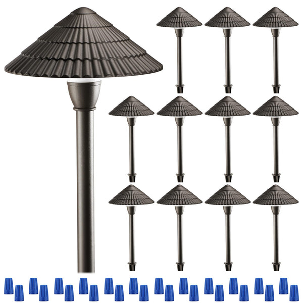 LEONLITE 12-Pack LED Low Voltage Landscape Lights, 3W Cast-Aluminum 12-24V Pathway Light, 5000K Daylight Waterproof Path Lights, ETL Listed Landscape Lighting Wired for Yard Lawn, Bronze