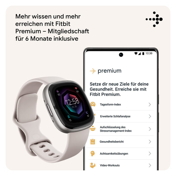 Fitbit Sense 2 Advanced Health and Fitness Smartwatch with Tools to Manage Stress and Sleep, ECG App, SpO2, 24/7 Heart Rate and GPS, Lunar White/Platinum, One Size (S & L Bands Included)