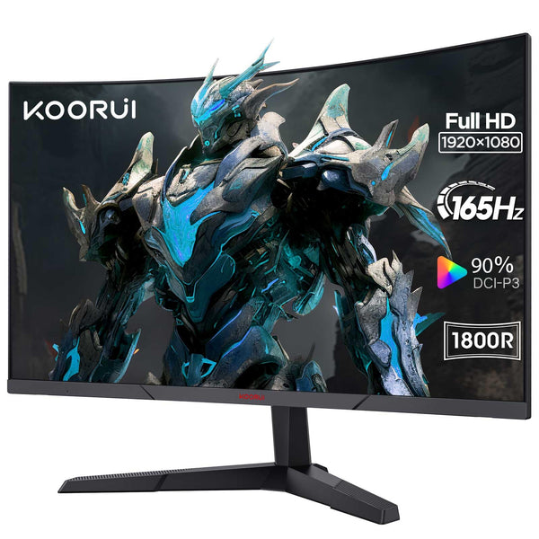 KOORUI 24 Inch Computer Monitor - FHD 1080P Curved Gaming Monitor 165Hz VA 1800R Monitors with Ultra-Thin, HDMI X2 /DP, VESA Compatible, Tilt Adjustable, Eye Care