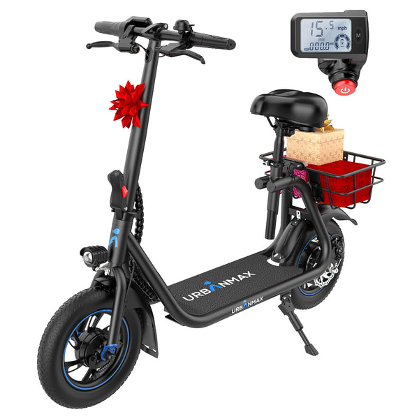 URBANMAX C1 Electric Scooter with Seat, 450W Powerful Motor up to 22 Miles Range, Foldable Electric Scooter for Adults Max Speed 15.5 Mph, Electric Scooter for Commuting with Basket