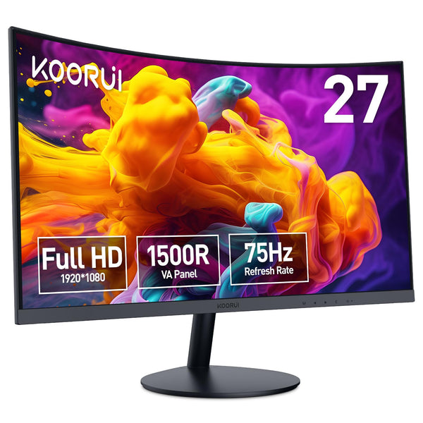 KOORUI 27 Inch Curved Monitor FHD 1080P 75Hz Gaming Monitors Computer Monitor with HDMI VGA,Tilt Adjustable,1500R, Eye Care, Black, 27N5CA