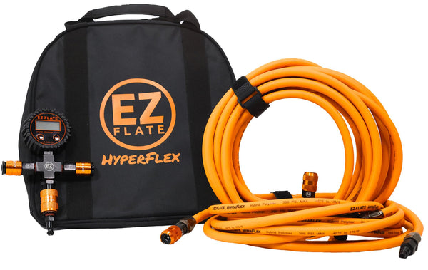 4 tire Inflation Deflation System, Heavy Duty, Air Down Tire Deflators, Truck or Car Tires, UTV, Side By Side Tires, Fast Inflation, Auto Equalize, Quick Connect Air Chucks (Hyperflex Hose System)